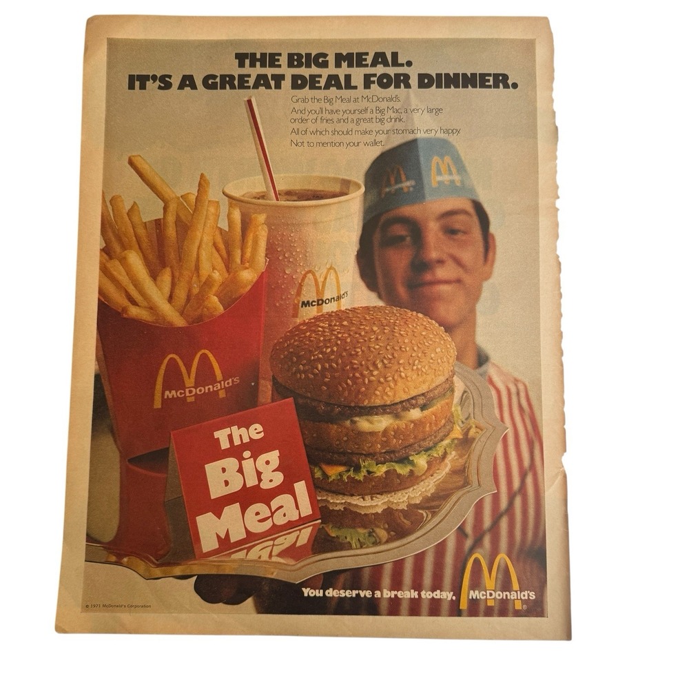 McDonalds‎ The Big Meal 1971 Magazine Advertisement Ad Big Mac 10x13"